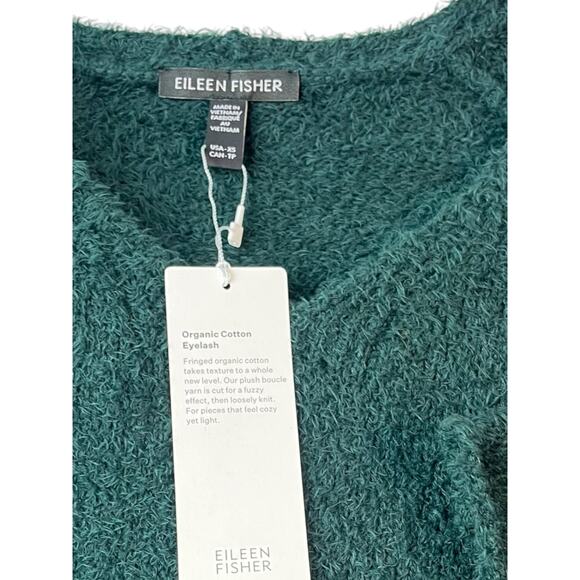 $278 Eileen Fisher Organic Cotton Eyelash V-Neck Sweater | Sz XS, Pine Green NEW - Picture 3 of 10